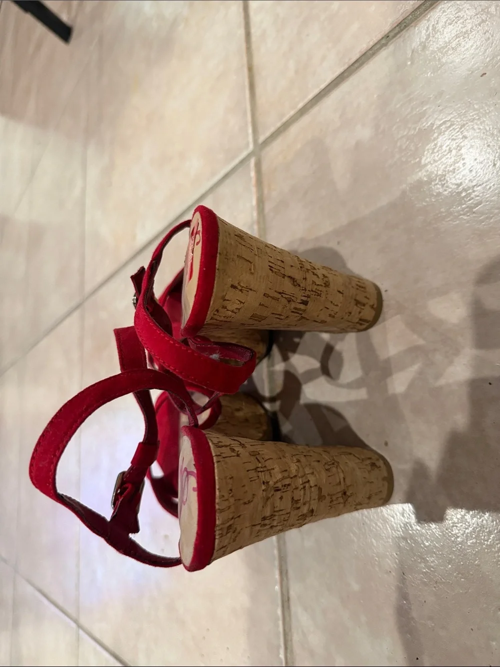 American rag Red Suede T-Strap Wedge Sandals size 7.5 @@@